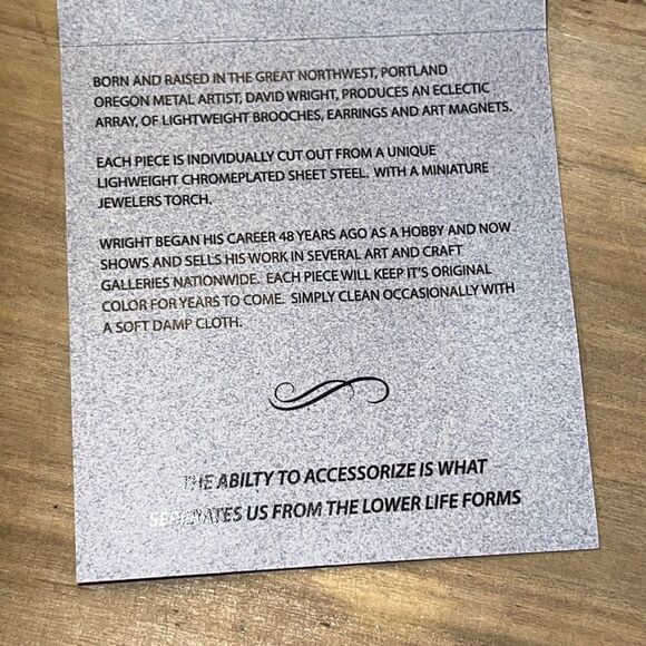 Original Brooch By David Wright Custom Made From ChromePlate NWT - Picture 7 of 7